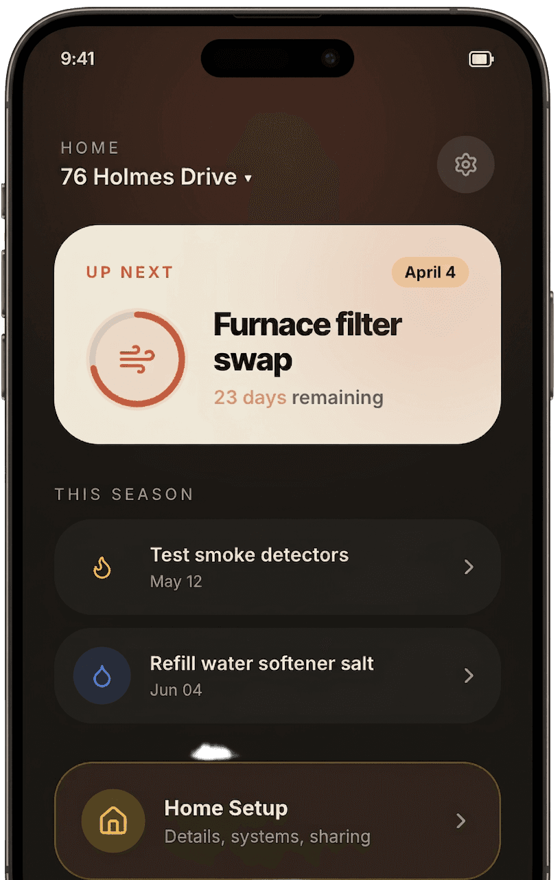 Hearth app showing upcoming maintenance tasks